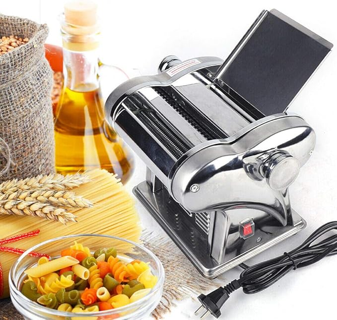 Electric Pasta Maker Machine, 110V 135W Noodle Maker Stainless Steel Pasta Making Machine Automatic Pastry Making Machine Speed Adjustable Noodle Cutting Machine