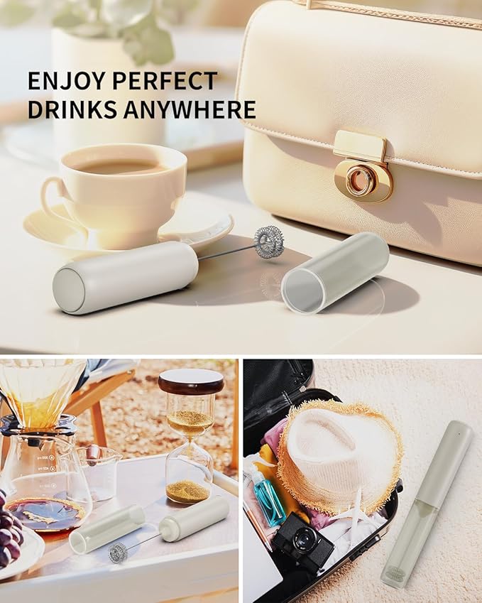 CIRCLE JOY Portable Rechargeable Milk Frother Hanheld, Dual Spring Whisk Electric Coffee Frother Wand Drink Mixer for Matcha Lattes Cappuccino, Kitchen Gifts, Beige