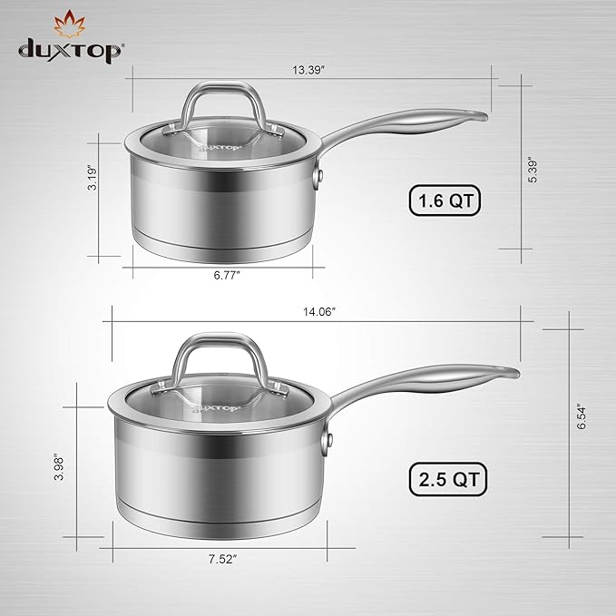 Duxtop Professional Stainless Steel Sauce Pan with Lid, Kitchen Cookware, Induction Pot with Impact-bonded Base Technology, 1.6 Quart