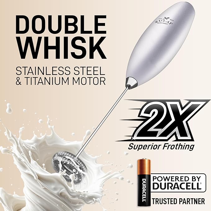 Zulay Kitchen Whisk Milk Frother with 4 Duracell Batteries - Powerful Handheld Foam Maker for Coffee, Lattes, Matcha, Hot Chocolate & Cappuccinos - Whip Creamy Froth in Seconds