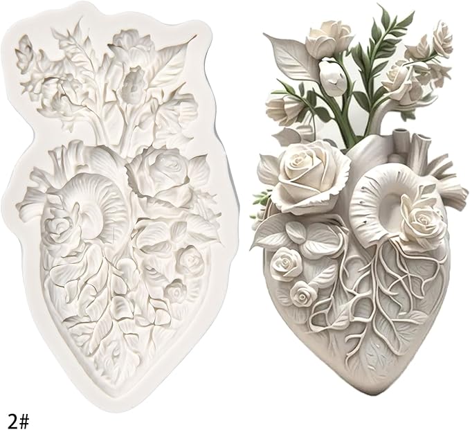 (Four-piece set) Heart-shaped flowers, skeleton girl, skull flowers, DIY silicone mold, cake chocolate mold wedding cake decoration tool marshmallow cake mold