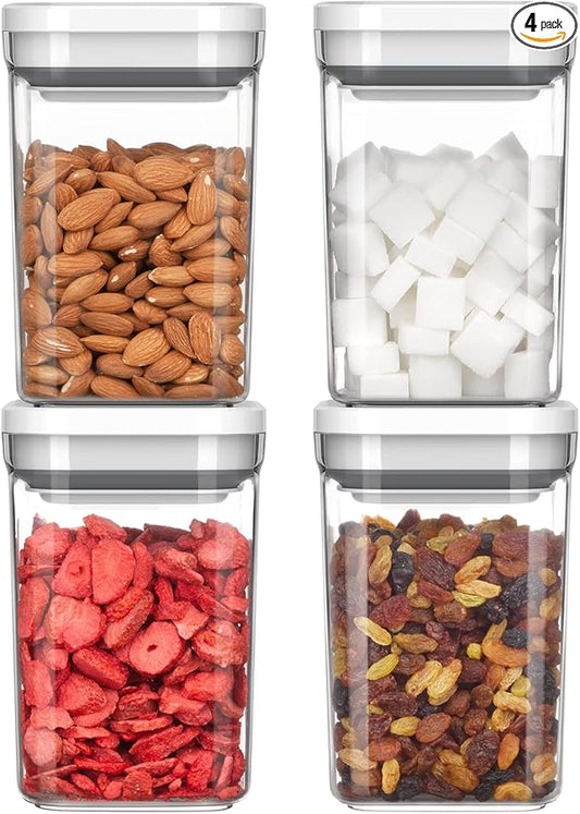 MR.SIGA 4 Pack Airtight Food Storage Container Set, BPA Free Kitchen Pantry Organization Canisters with One-handed Leak Proof Lids, 1L / 33.8oz, Medium, White