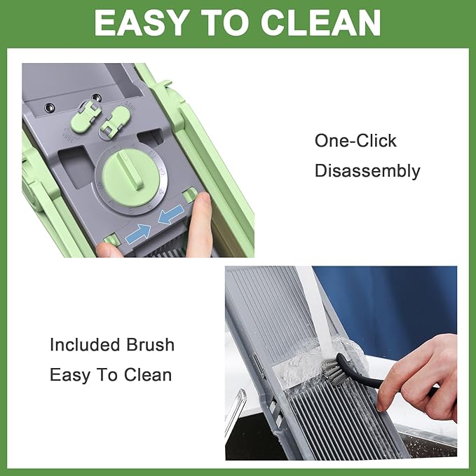 All-in-1 Update Safe Mandoline Slicer for Kitchen, Food Chopper with Container, Thickness Adjustable Vegetable Chopper, Potato French Fry Cutter Tomato Apple Slicer Onion (Matcha Green)