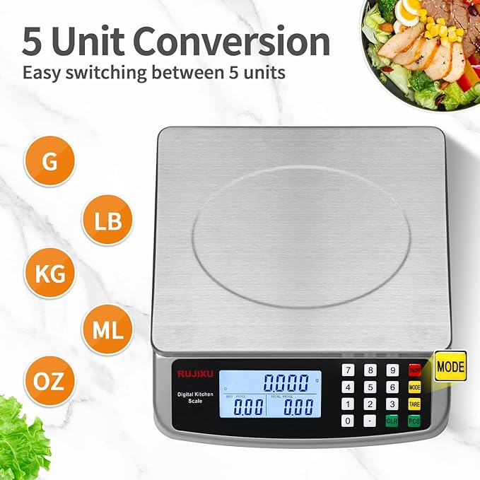 Food Scale 88lb/40kg Large Digital Kitchen Scale 0.05oz/1g with Price Computing Commercial Scale 304 Stainless Steel gram Scale for Baking Cooking Meat Restaurant ，USB or AA Battery(Included)