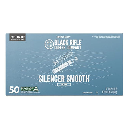 Black Rifle Coffee Company Silencer Smooth, 50 Count, Light Roast K Cups - Single Serve K Cups Coffee Pods - Kcup Pods Compatible with Keurig 1.0 & 2.0 - Made from Arabica Beans
