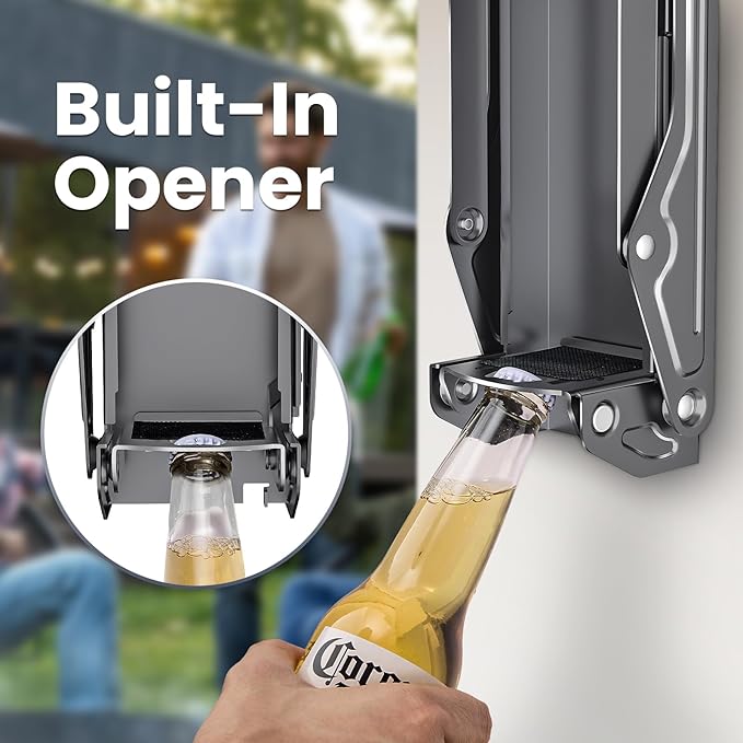 Kotto Can Crusher - Wall Mounted Can Crushers for Recycling - with Auto-Drop System -Built-in Bottle Opener-Crushes 8-16oz Cans-Includes Kitchen Storage Bag-Heavy Duty Can Crusher for Home Use-Gray