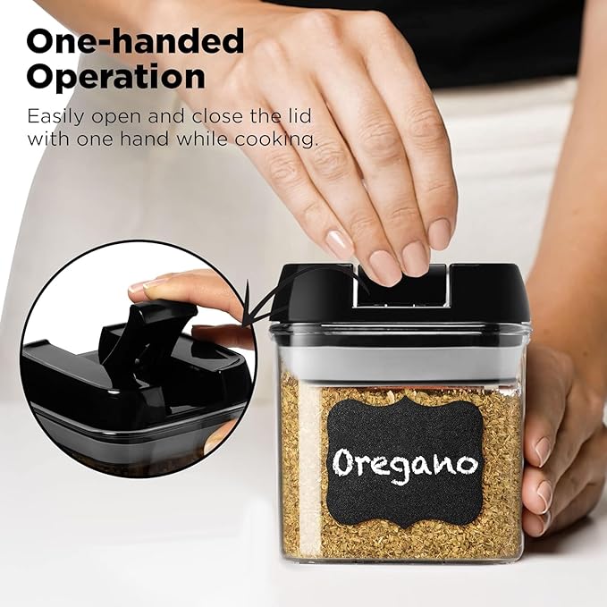 Shazo 9 PC Airtight Food Storage Containers - BPA Free Clear Plastic Snack & Spice Containers with Easy Lock Lids - Kitchen and Pantry Organization for Herbs, Coffee, Tea - 0.5L / 2.1 Cups