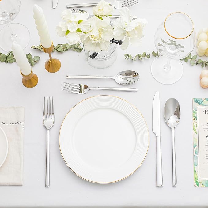 KINGSTONE Silverware Set with Serving Utensils, 45-Piece Forged Flatware Set Cutlery Set Premium Stainless Steel, Service for 8, for Kitchen, Home, Wedding, Party, Mirror Polished and Dishwasher Safe