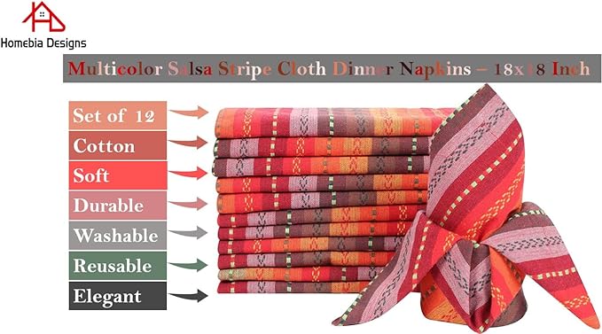Cotton Cloth Napkins Set of 12 - Beautiful Elegant Soft Washable Reusable 18x18 Inch Dinner Napkin Perfect for Dining Table Décor Wedding Cocktail Party Thanksgiving Easter & Everyday Use - Red Multi