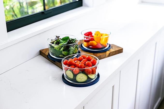 6-Piece Glass Food Storage Containers Set (3 Containers + 3 BPA-Free Lids) | 4-Cup, Leakproof | Microwave, Freezer, Oven & Dishwasher Safe | Ideal for Meal Prep & Pantry Organization