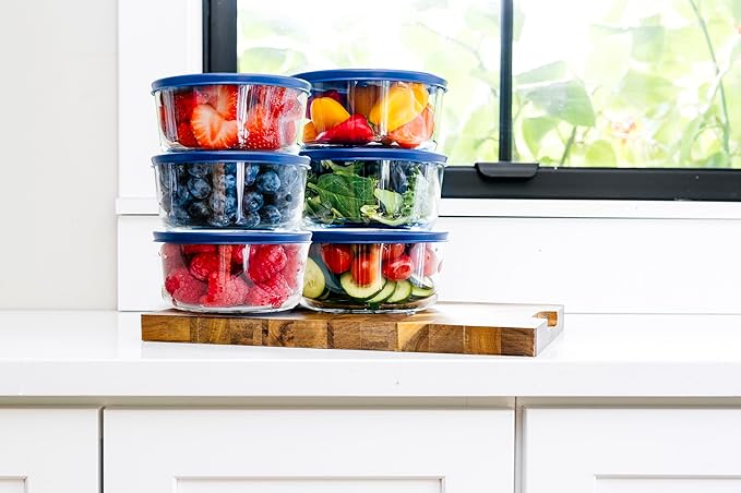 12-Piece Glass Food Storage Containers Set (6 Containers + 6 BPA-Free Lids) | 4-Cup, Leakproof | Microwave, Freezer, Oven & Dishwasher Safe | Ideal for Meal Prep & Pantry Organization