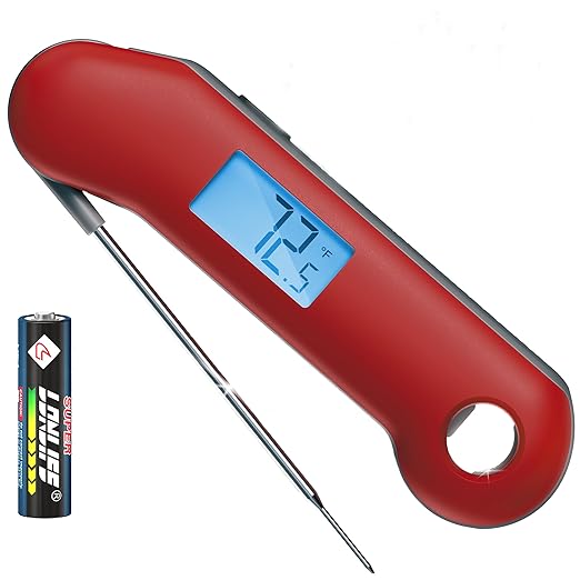 ThermoMaven Professional Digital Meat Thermometer, Ultra Fast 0.5 Sec Instant Read, NIST Certified Accurate to ±0.5°F, IP67 Waterproof, Backlit & Auto-Rotating Display, Auto Wake/Sleep, Dark Red&Gray