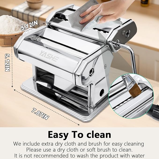 2-in-1 Pasta Maker with Cleaning Kit, Adjustable Thickness Settings Pasta Maker Machine with Pasta Roller and Cutter, Dual Width Noodle Maker for Pasta, Spaghetti, Fettuccine, Lasagna