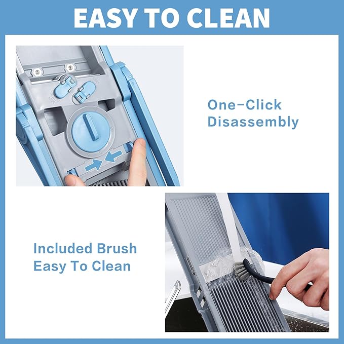 Vegetable Chopper with Adjustable Thickness - Safe Mandoline Food Slicer for Kitchen, Multifunctional Veggie Chopper Vegetable Cutter Slicer Dicer, All in 1, can Slice, Shred -Blue