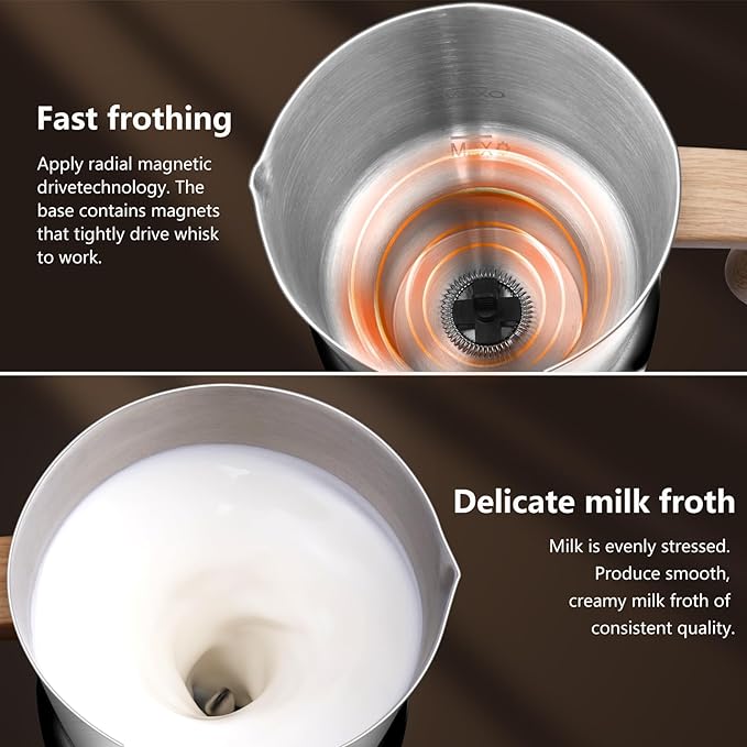 AMZCHEF 8-IN-1 Milk Frother and Steamer 550 Watts, 21 oz Split Stainless Steel Automatic Steamer, Milk's Warmer for Latte, Cappuccino, Hot and Cold Froth, Heated Milk, Hot Chocolate, Baby Food silver