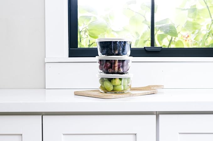 6-Piece Glass Food Storage Containers Set (3 Containers + 3 BPA-Free Lids) | 2-Cup, Leakproof | Microwave, Freezer, Oven & Dishwasher Safe | Ideal for Meal Prep & Pantry Organization