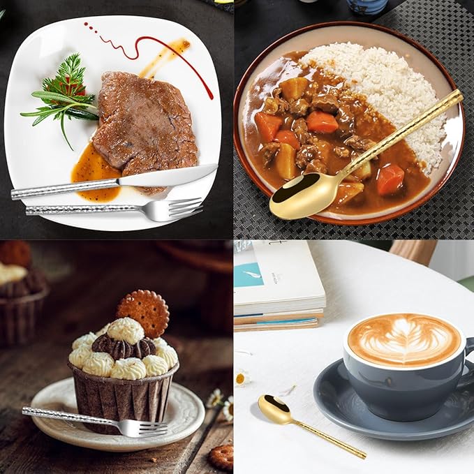 60-Piece Hammered Silverware Flatware Cutlery Set Service for 12,304 Thickened Stainless Steel Cutlery Knife,Fork and Spoon Set,Dishwasher Safe,Gift Package for Wedding Housewarming