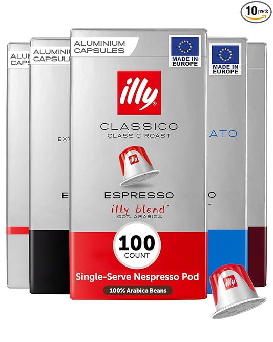 illy Aluminum Espresso Capsules - Compatible with Nespresso Machines - Classico, Forte, Intenso, Decaf, Classico Lungo Roasts - Variety - 10 Count (Pack of 10)