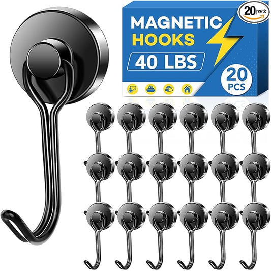 LOVIMAG Hooks, 40lbs+ Magnetic Magnet Hook 2025 Cruise Cabin Ship Essentials Heavy Duty Strong Refrigerator Fridge Hanging for Classroom Beach Vacation Kitchen Grills Home Mug Hanger (20 Pack), Black