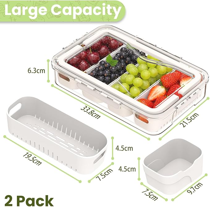 Snackle Box Container 12 Compartments, 2pack Box Characuterie Container with Compartments, Large Portable Divided Snack Serving Tray with Lid & Handle, Stackable Food Containers(White)