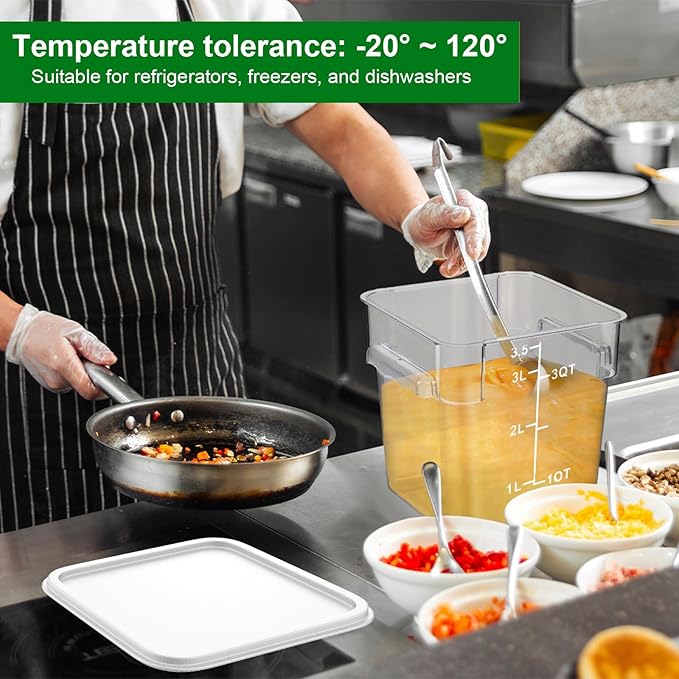 2 Pieces Square Food Storage Containers Polycarbonate Clear food Container with Lid Commercial Storage with Graduations for Commercial Kitchen Dough Marinating Meat (White,2 Qt,4 Qt)