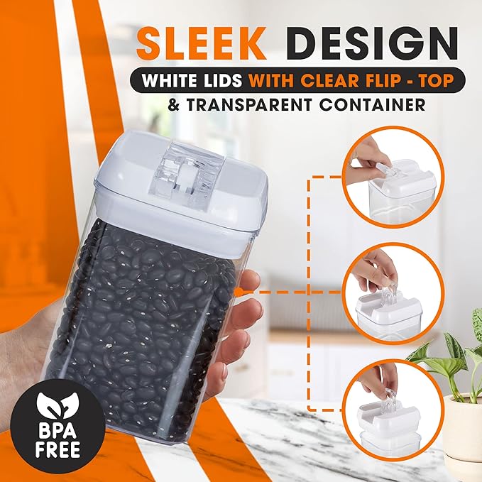 Cheer Collection Airtight Food Storage Containers, Kitchen Storage Containers for Pantry, Set of 8 Food Containers with Lids Airtight, Pantry Storage Containers & Organizers with Lids, White