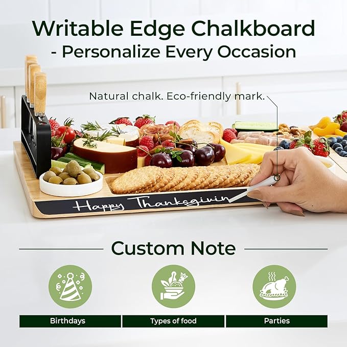 Charcuterie Board Gift Set: Large Bamboo Cheese Board with Chalkboard Edge & Forks - Ideal for Housewarming, Weddings, Bridal Showers, and Unique Gifts for Mom