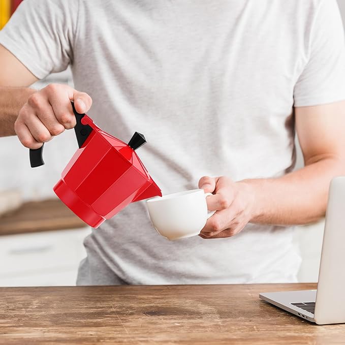 Coffee Pot 6 Cup Electric Espresso Coffee Maker Italian Moka Maker 300ml Portable Aluminum Espresso Machine Cafetera Moka Pot with Detachable Base, Gift for Home Travel(Red)