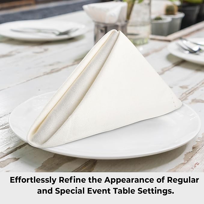 Urban Villa Cloth Napkins Ivory Hemstitch Dinner Napkins Set of 12 20X20 Inches 100% Cotton Absorbent Washable Durable Reusable Ideal for Farmhouse Party Thanksgiving Christmas Dinner Napkins