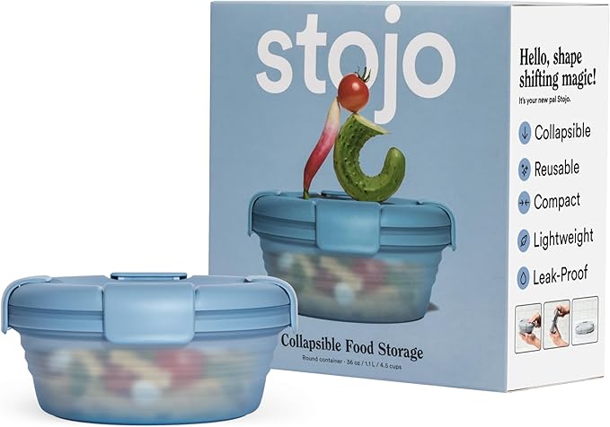 STOJO Collapsible Bowl - Translucent 36oz - Reusable Silicone Bowl (Translucent Steel Blue)