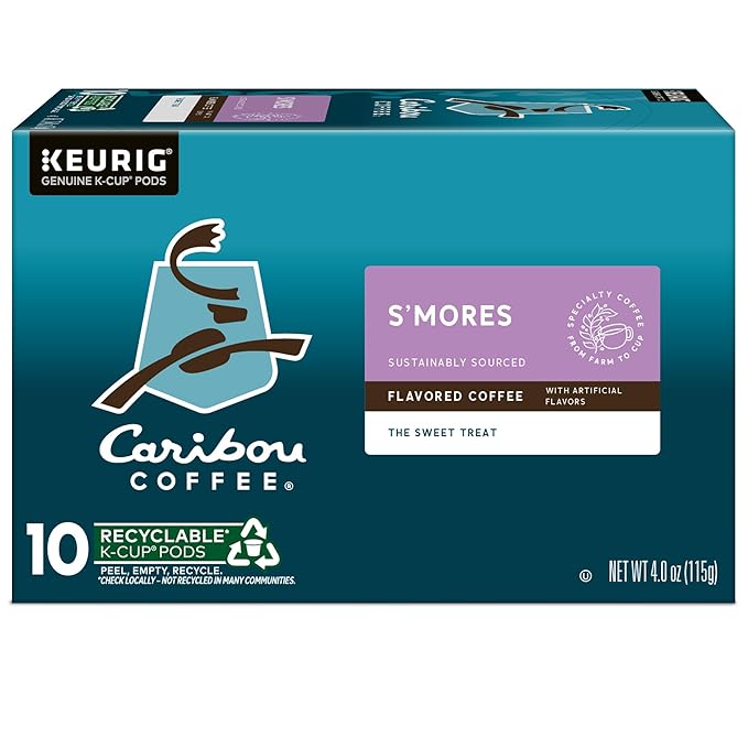 Caribou S’mores Cabin Coffee, Single Serve Keurig K-Cup Pods, Medium Roast Coffee, 60 Count (6 Packs of 10)