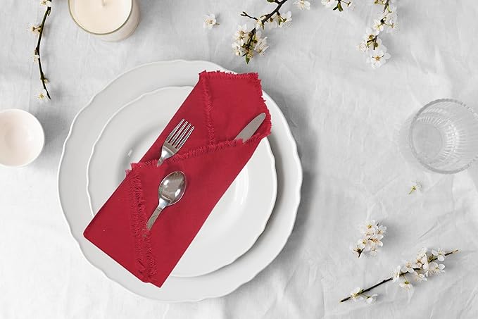 ACCENTHOME Red Cotton Linen Napkin Set of 12 18x18 inch Dinner Napkins - Washable Soft Premium Hotel Quality Reusable Napkins Perfect Table Napkins for Family Dinners, Weddings & Everyday Use