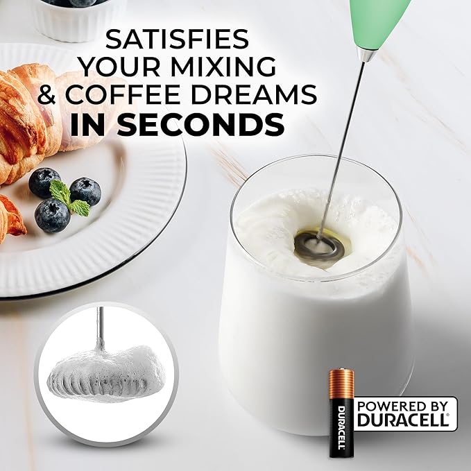 Zulay Kitchen Milk Frother Handheld Electric Whisk with AA Duracell Batteries – Durable Drink Mixer for Coffee, Lattes, Cappuccinos & More - Ocean