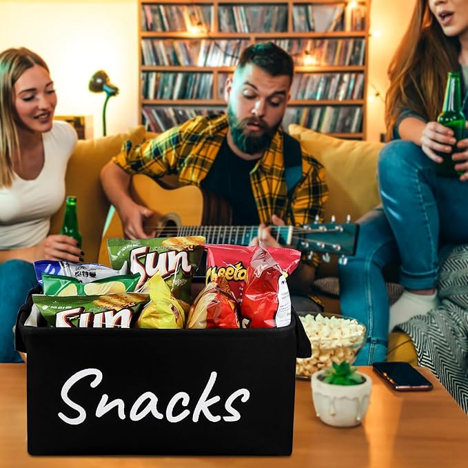 Snack Bin for Pantry - Snack Basket Organizer for Countertop - Imitation Linen Snack Storage Containers for Storing Chips, Pretzels, Cookies, Popcorn and more - Kitchen Organization