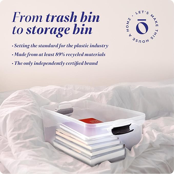 HOMZ 2-Pack Secure Latch, Clear Plastic Storage Organizer Bins, 64 Quart, Gray Latches - Stackable Container Boxes for Bedroom, Bathroom, Garage, and Office Organization