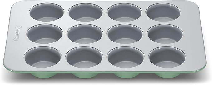 Caraway Non-Stick Ceramic 12-Cup Muffin Pan - Naturally Slick Ceramic Coating - Non-Toxic PTFE & PFOA Free - Perfect for Cupcakes, Muffins, and More - Sage