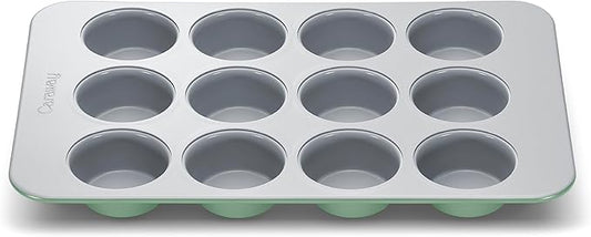 Caraway Non-Stick Ceramic 12-Cup Muffin Pan - Naturally Slick Ceramic Coating - Non-Toxic PTFE & PFOA Free - Perfect for Cupcakes, Muffins, and More - Sage