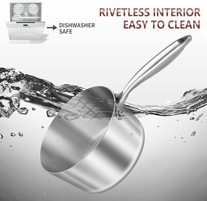 LOLYKITCH Tri-Ply Stainless Steel 2.5 QT Saucepan with Lid,Dia.18CM Induction Cooking Sauce Pot,Oven and Dishwasher Safe,Detachable Handle.