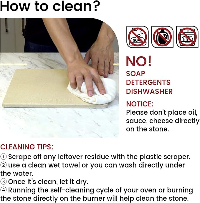 Pizza Stone, 15"x12" Rectangular Pizza Stone for Oven Grill BBQ, Cordierite Baking Stone for Bread, Unique Built-in 4 Handles Cooking Stone