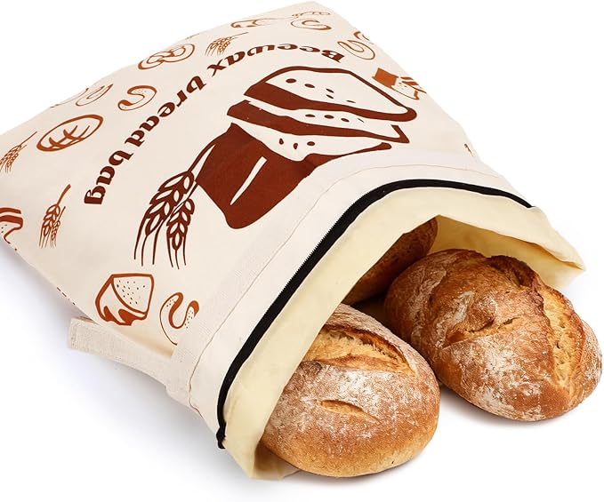 Natural Beeswax Bread Bags with Sealing Zipper - 13''x16.7'' Reusable Sourdough Storage Wraps for Homemade Bread, Keeping Food Fresh, Gifts for People Who Love Baking, Sliced Bread Pattern, 1 Pcs