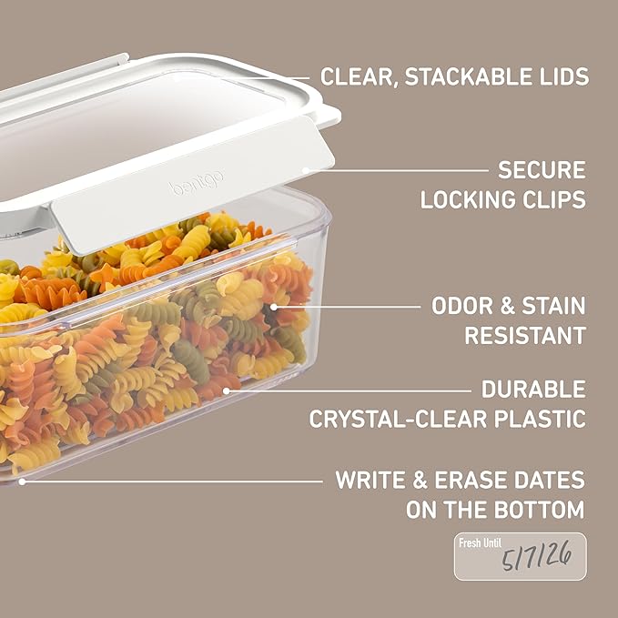 Bentgo Pantry - 22-Piece Airtight Food Storage Containers, Clear and Stackable Kitchen and Pantry Organization Set, Locking Lids for Freshness, Bonus Cereal Lid & Scoop, BPA-Free Plastic (Snow)
