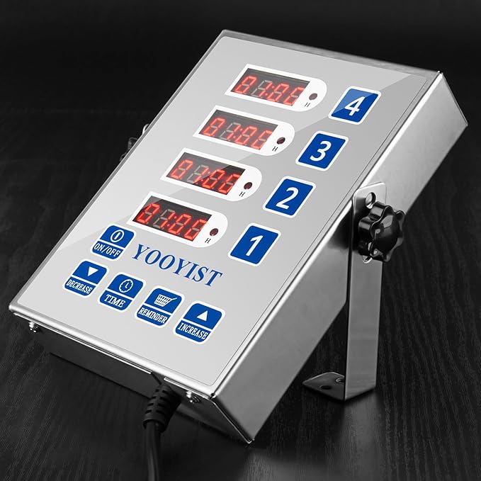 Kitchen Timers for Cooking – 4 Channel Commercial Kitchen Timer Restaurant Kitchen Supplies – Stainless Steel LED Technology Kitchen Timer Digital – Reminder Function, Loud Alarm, Silver