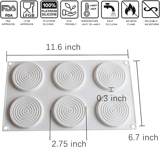 OCPO KITCHEN Spiral Silicone Molds for Baking Mousse Cake, 3D Tourbillon Silicone Baking Molds for French Dessert Pastry Chocolate Cupcake Ice Cream Cake Decoration Mold Spiral Shape (6-Cavity)