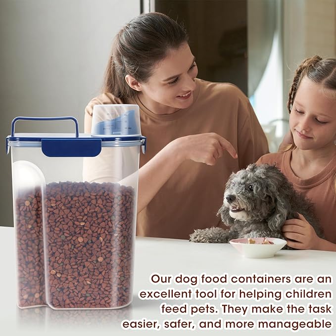 TBMax 2 Pack Cat Dog Food Storage Containers 8 to 10 Lbs, Portable Travel Pet Container Dispenser with Easy-Pouring Spout & Cup, Airtight Bird Seed Container Dog Treat Storage Bin