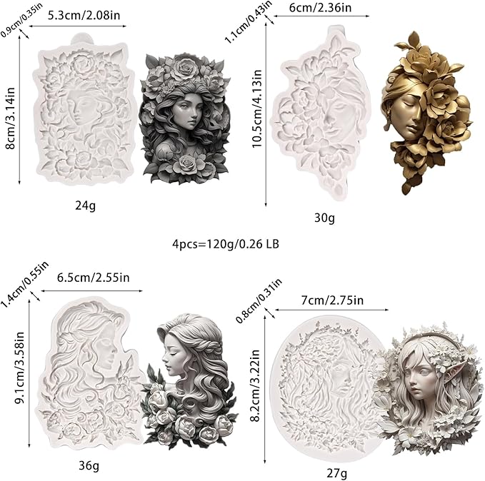 (Four-piece set) Flower girl portrait relief, DIY silicone mold, cake chocolate mold wedding cake decoration tool soft cake mold