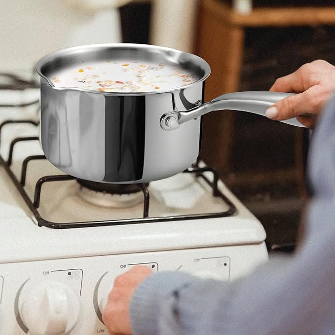 Tri-Ply Stainless Steel Sauce Pan with Steamer Basket & Straining Glass Lid— 2-in-1 Multi-Function Pot for Steaming, Boiling & Simmering — Healthy, Durable, Rust-Resistant, Professional-Grade Cookware