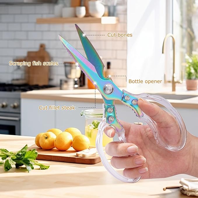 Heavy Duty Kitchen Scissors, Stainless Steel & Aluminum, Serrated Edge, Ambidextrous, Contemporary Style, Blade Color, Kitchen Shears