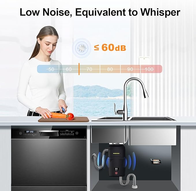 Garbage Disposal 3/4 HP for Kitchen sink Quiet with Power Cord, Easy install, Food Waste Disposer Stainless Steel Grind 0.75 Horsepower (A600)