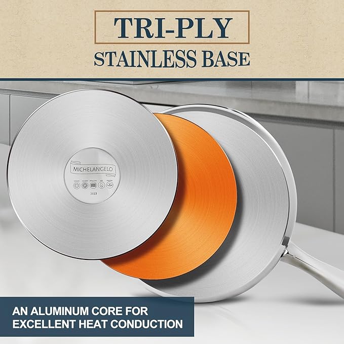 MICHELANGELO 3 Quart Saucepan with Lid & Steamer, Stainless Steel Sauce Pan with Triply Bottom, 3 QT Sauce Pot, Nonstick Saucepan Induction Compatible