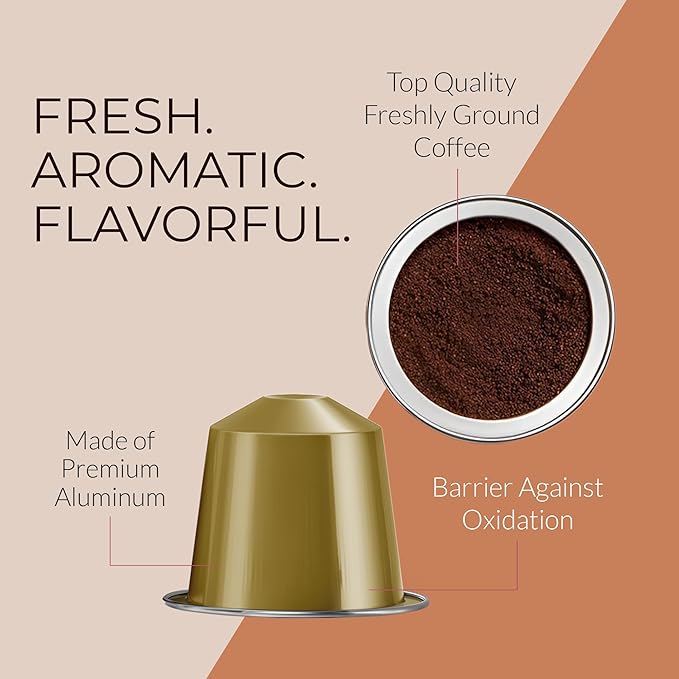 Camilla’s Heritage - Intensity 8 Caramel Flavored Espresso Coffee, Gourmet Espresso Cups, 60 Coffee Pods